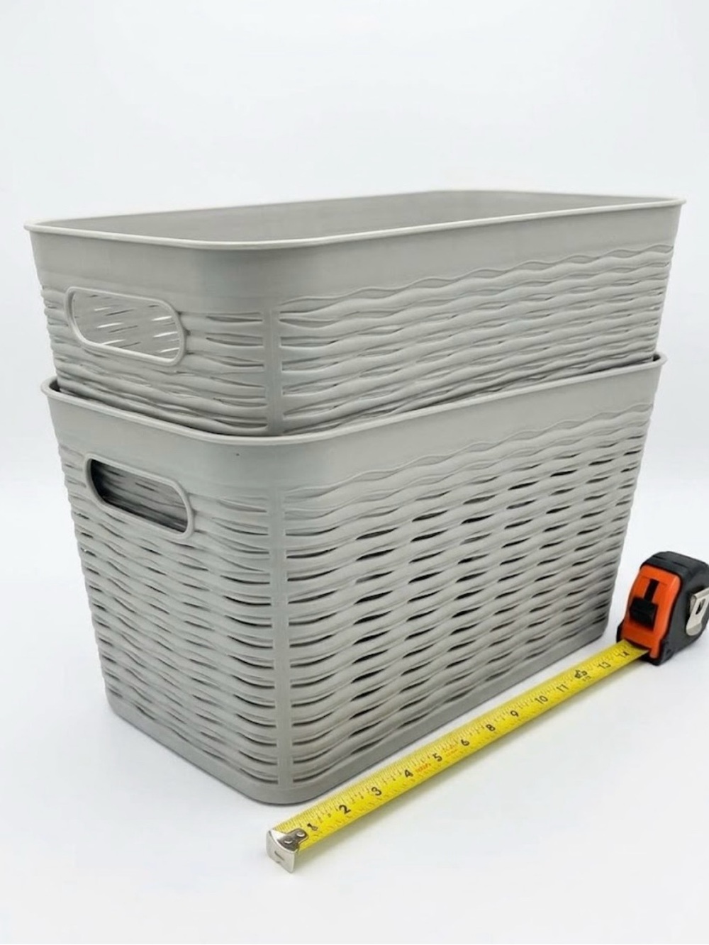 Neutral Gray Woven Plastic Storage Bins - Set of 2